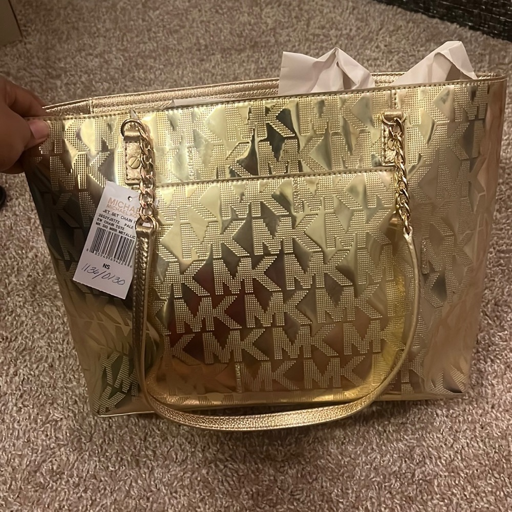 Michael Kors Gold Mirror Metallic Tote Bag